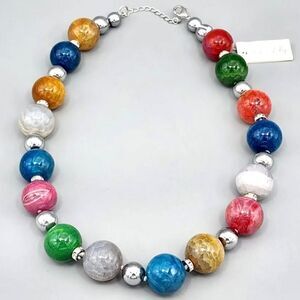 NWT Gorgeous Iris & Lily silver /genuine Multicolored gemstones Necklace